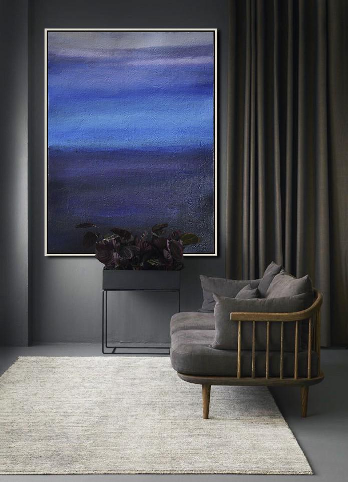 Hand Painted Extra Large Abstract Painting,Oversized Abstract Landscape Painting,Large Canvas Art,Blue,Dark Blue,Grey.etc